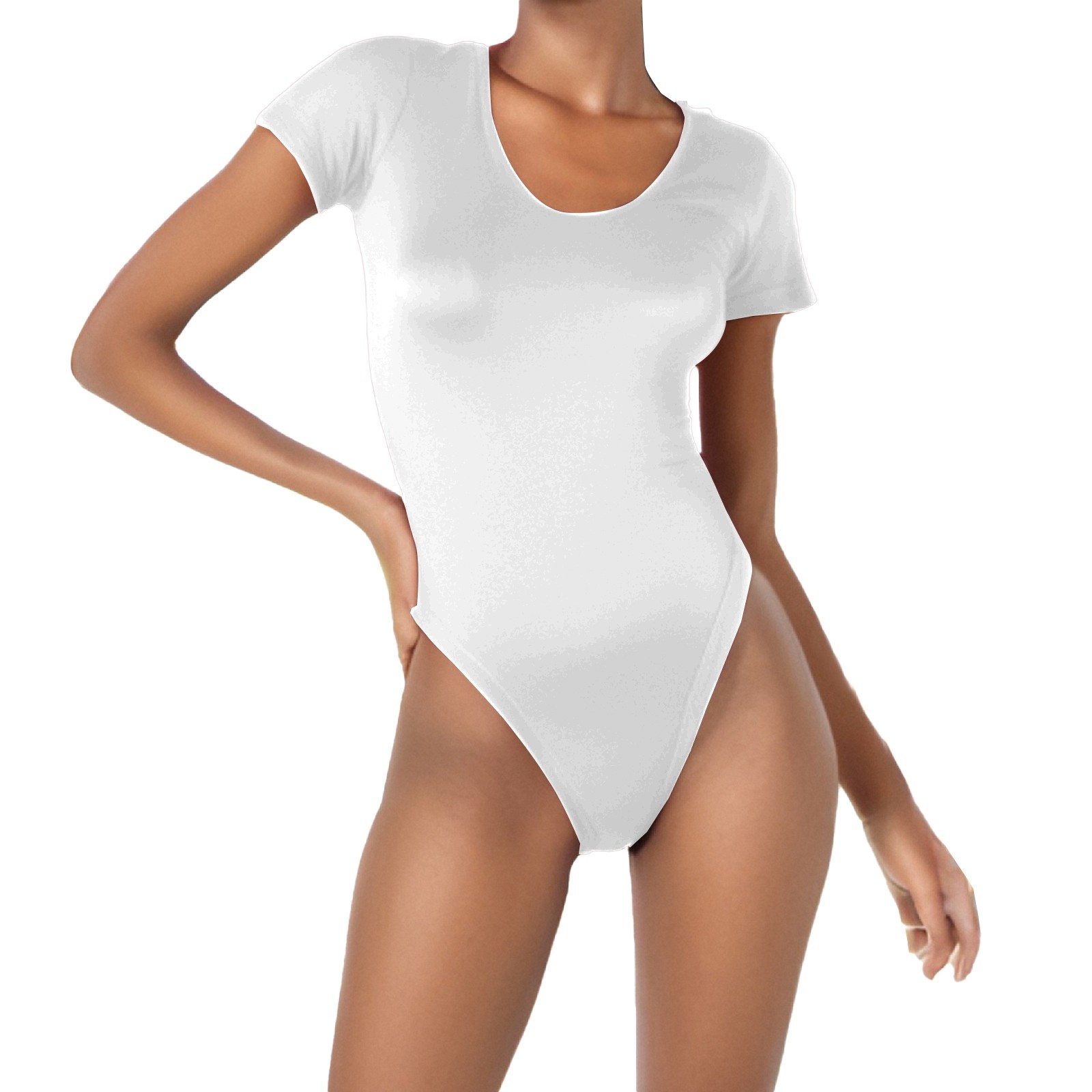 thumbnail image 4 of Body de manga corta con cuello redondo y alta elasticidad para mujer - Mono ajustado, 4 of 4